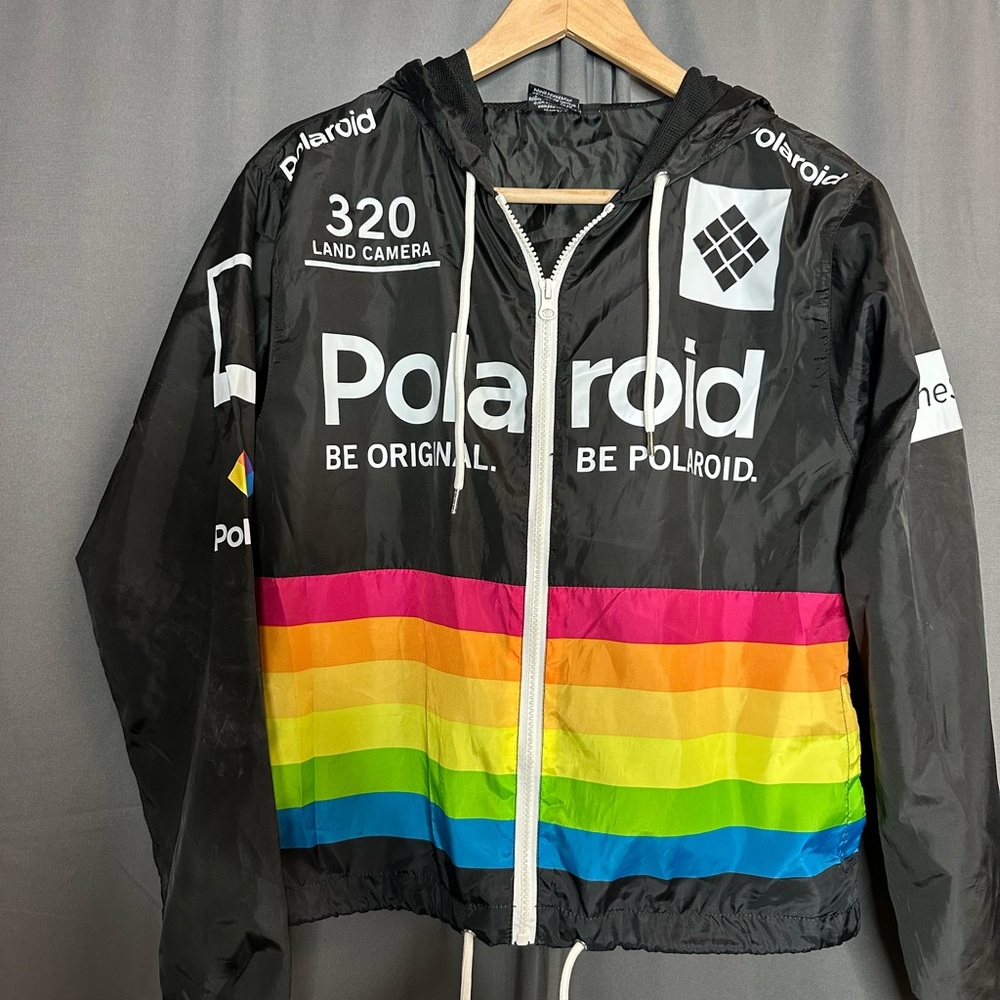 Polaroid Black Jacket with White Drawstrings